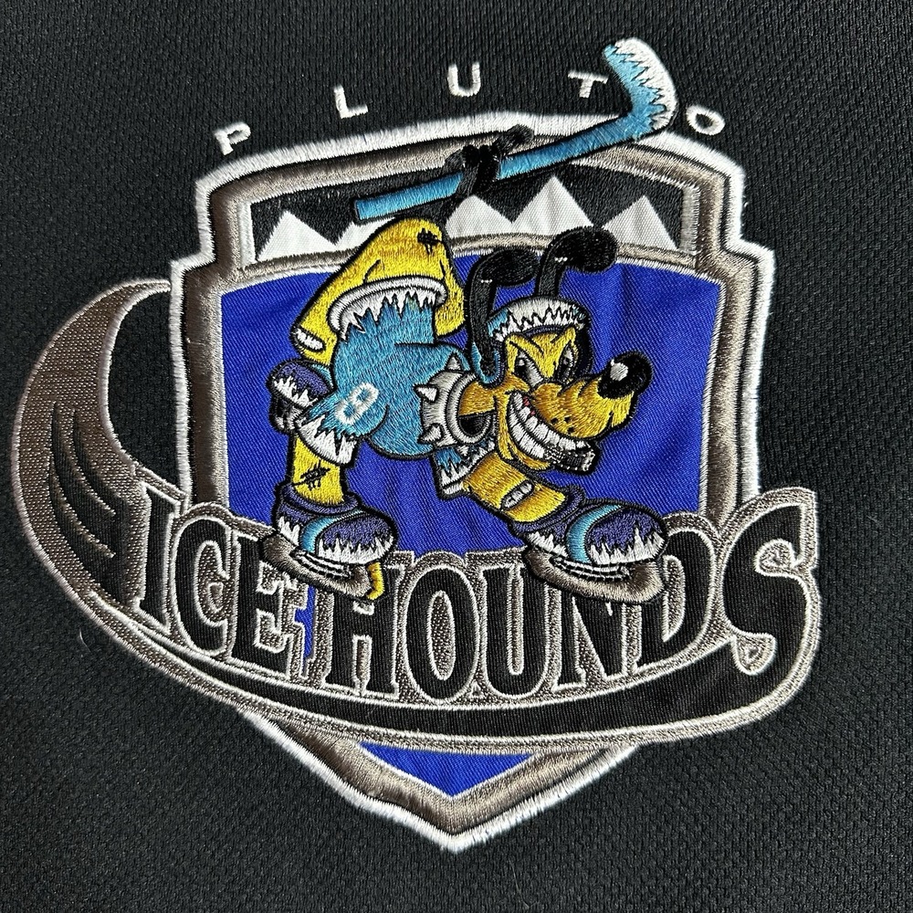 Vintage Y2K Disney World Pluto Ice Hounds Hockey Jersey Kids XL Black Blue K9 - Picture 4 of 9
